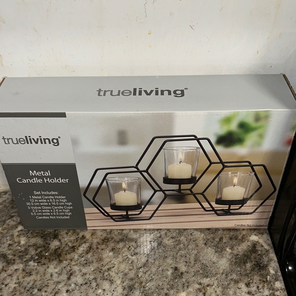 Trueliving Black Metal Candle Holder Set